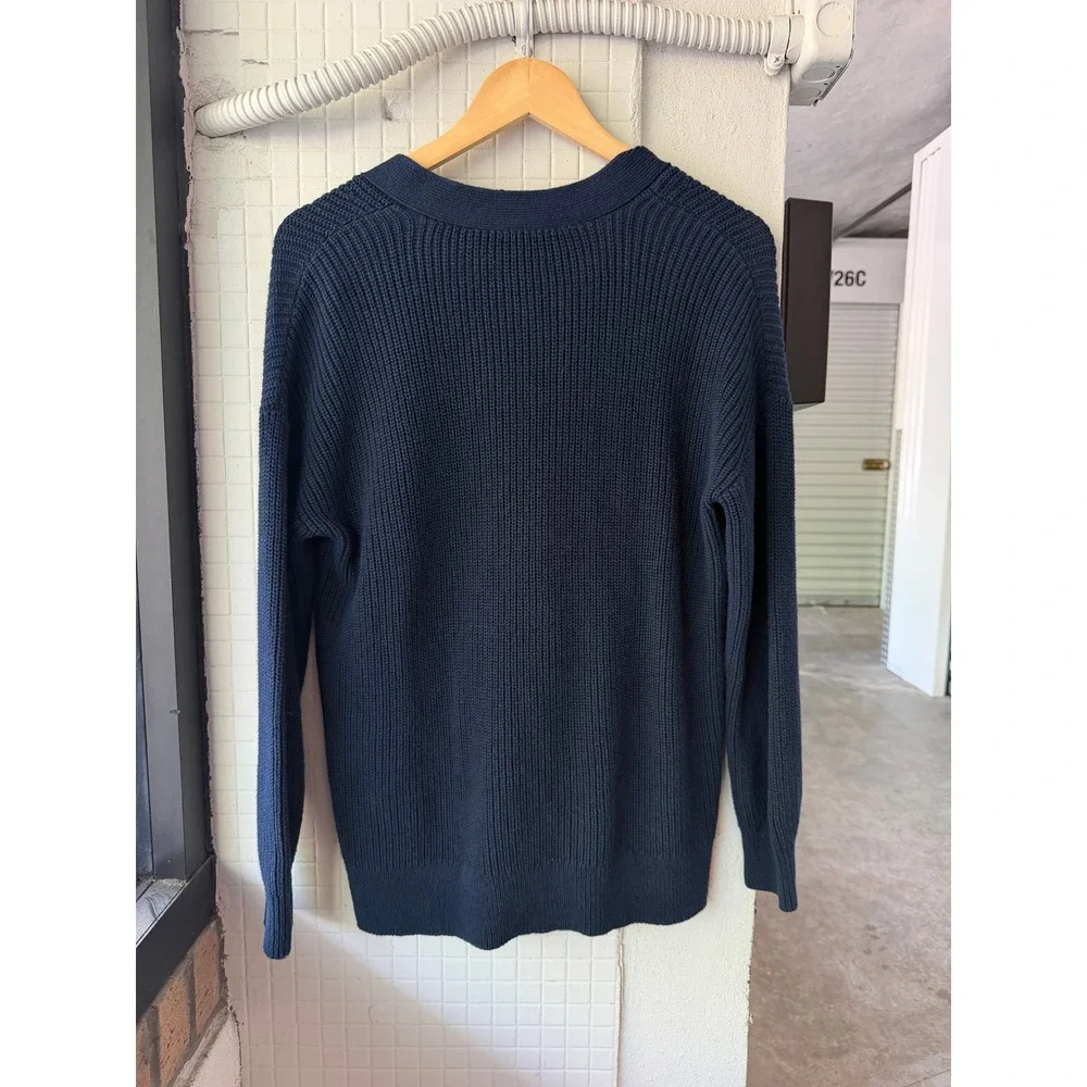 LOFT Cotton Knit Navy Blue Shaker Cardigan Sweater Button Front Large - Picture 6 of 9